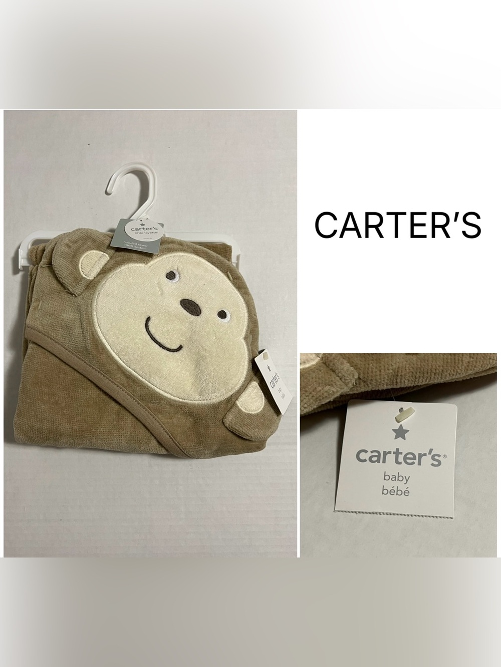 CARTER’S - NWT - INFANT HOODED MONKEY TOWEL